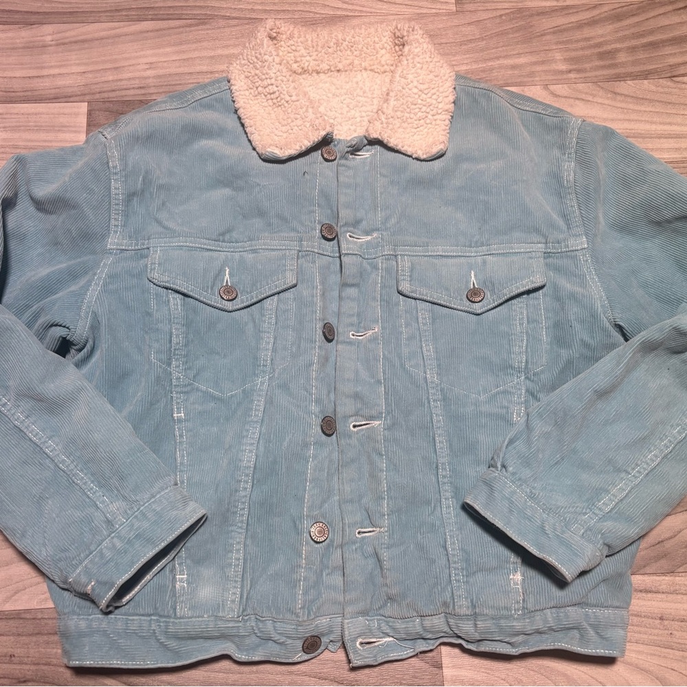 Light Blue Corduroy and Sherpa Jacket